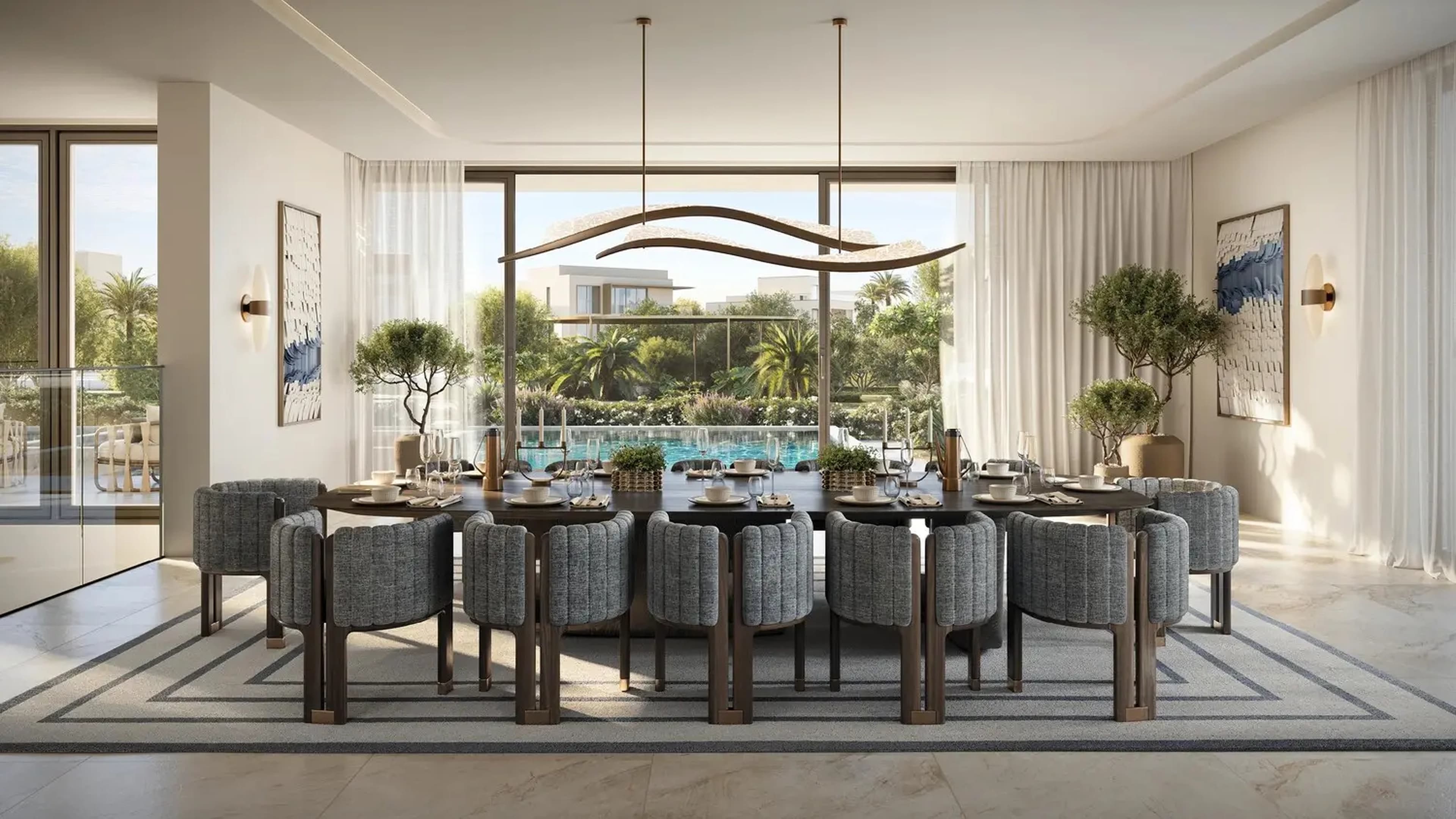 Address Villas Tierra formal dining room with pool views