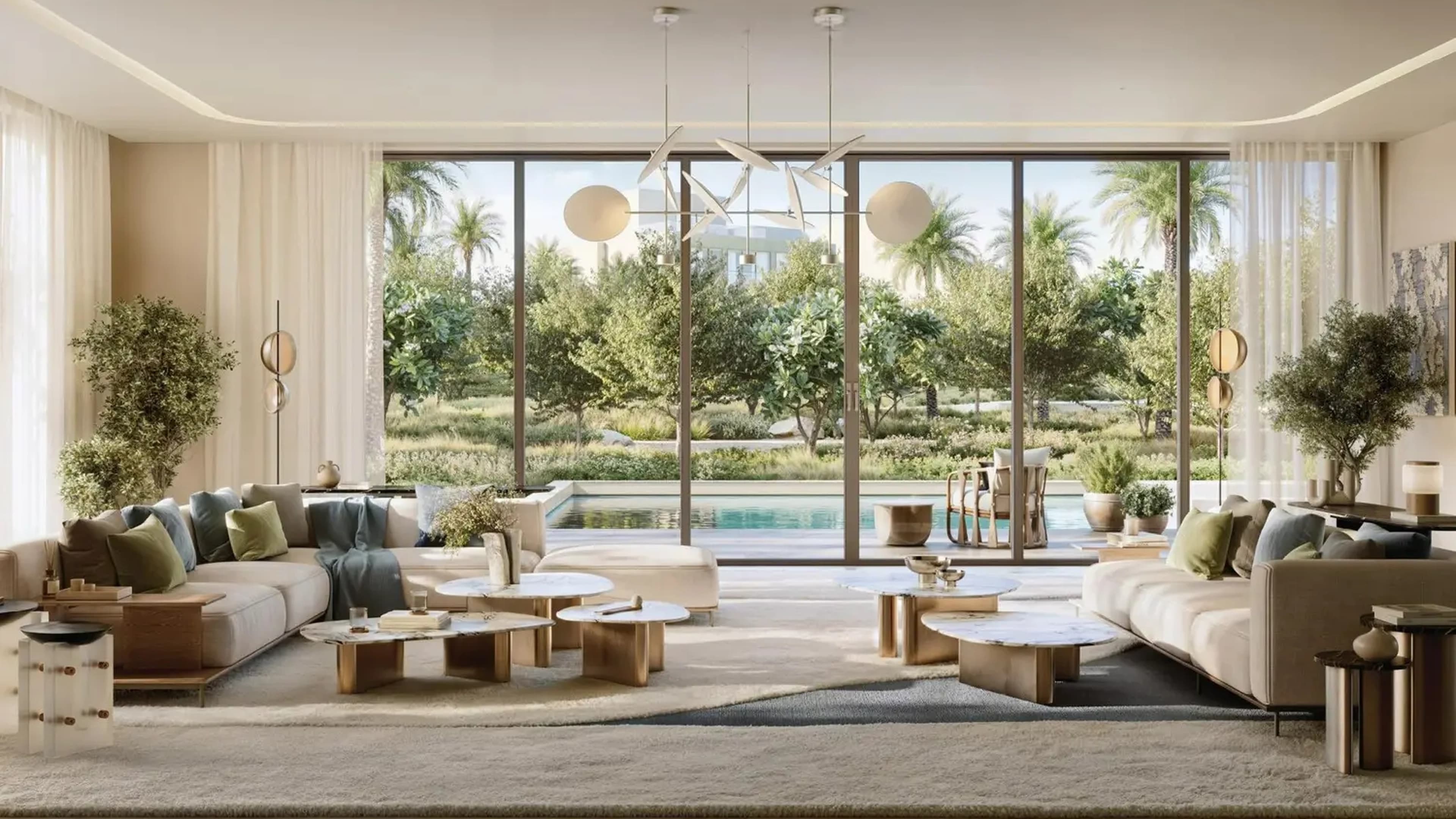 Address Villas Tierra living room with private pool view