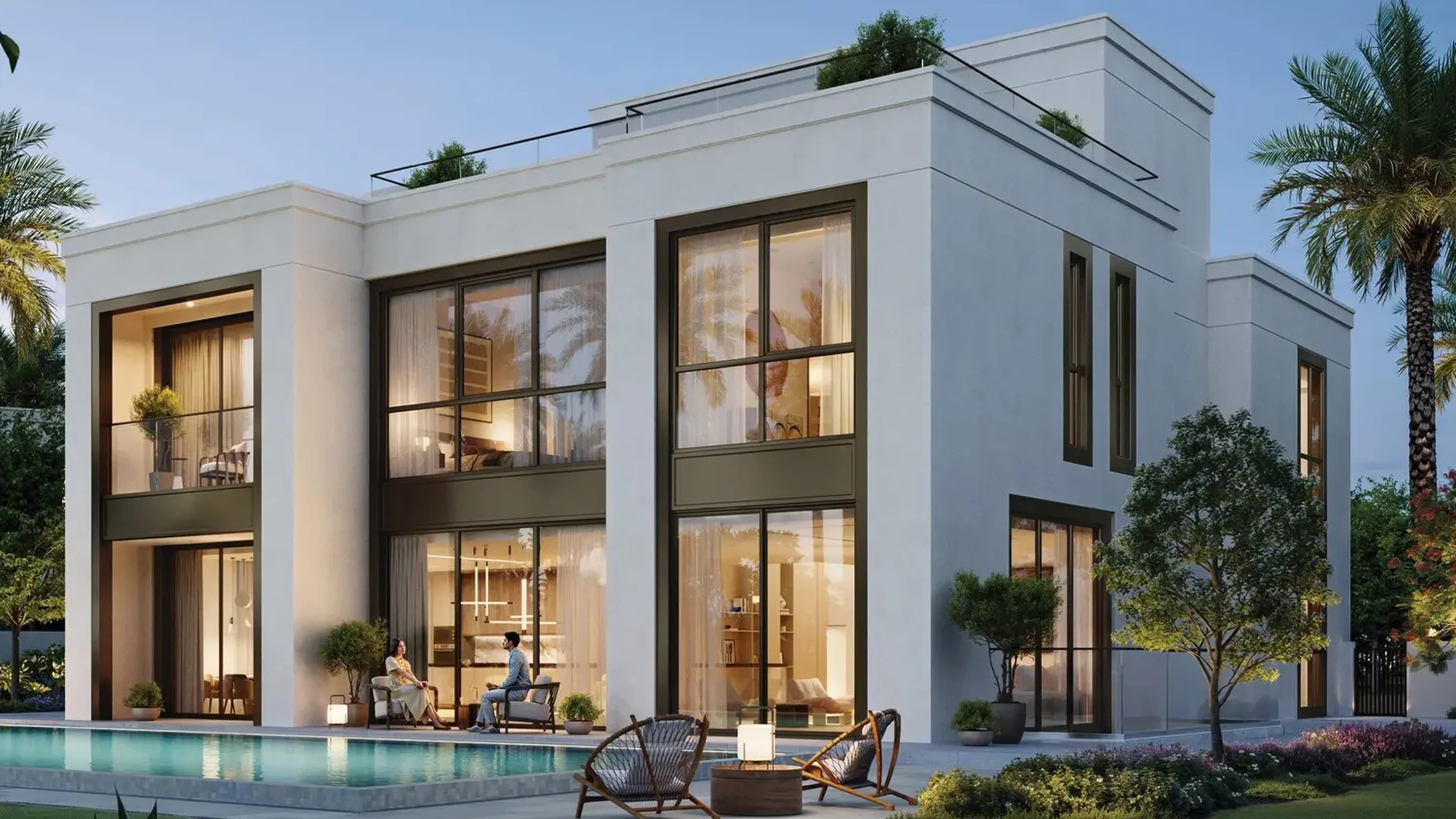 Address Villas Tierra luxury villa with private pool at evening