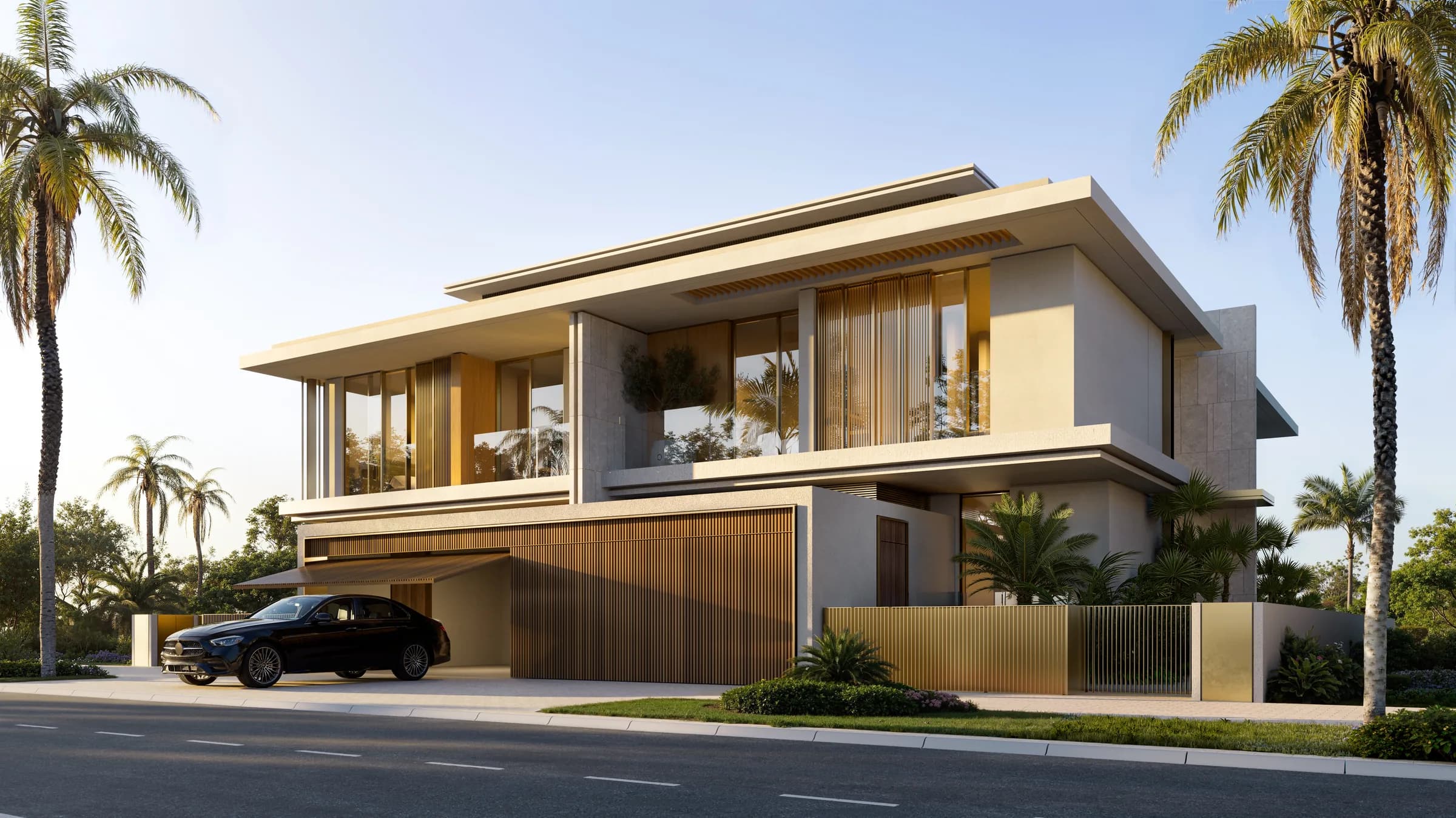 Attached villa street elevation at Bay Estate, Island E, Dubai Islands by Nakheel