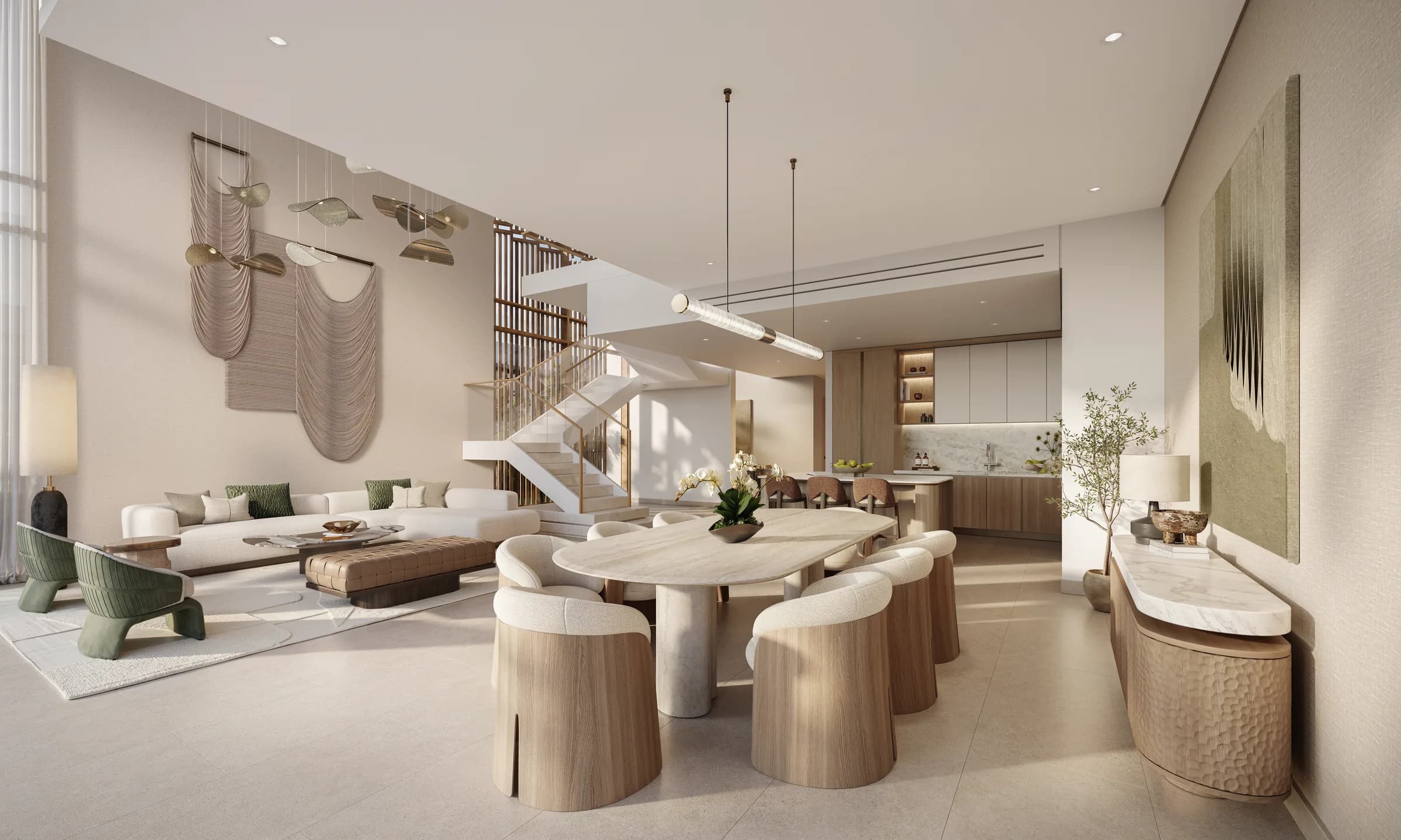 Attached villa living, dining and kitchen at Bay Estate, Island E, Dubai Islands by Nakheel