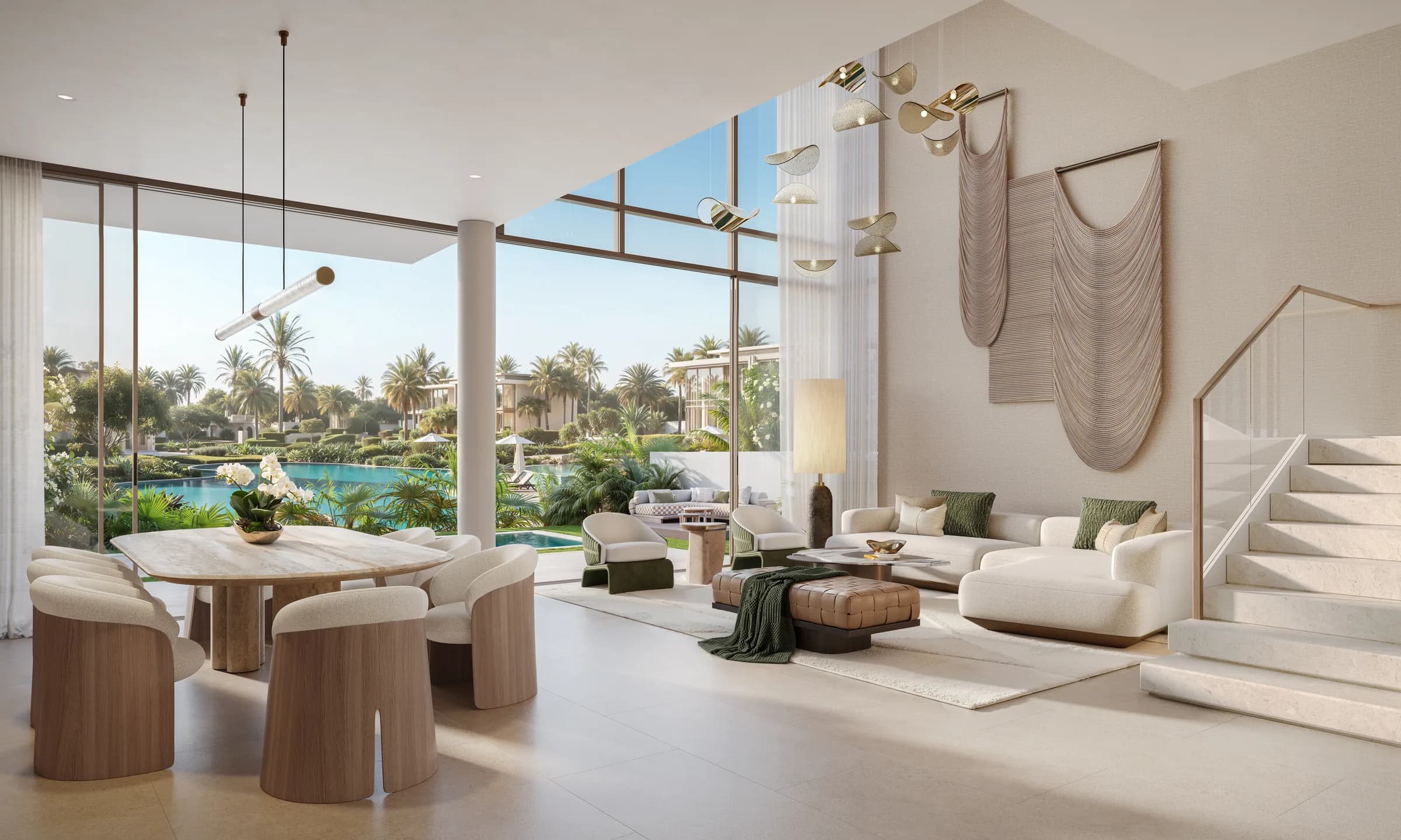 Attached villa living and dining at Bay Estate, Island E, Dubai Islands by Nakheel