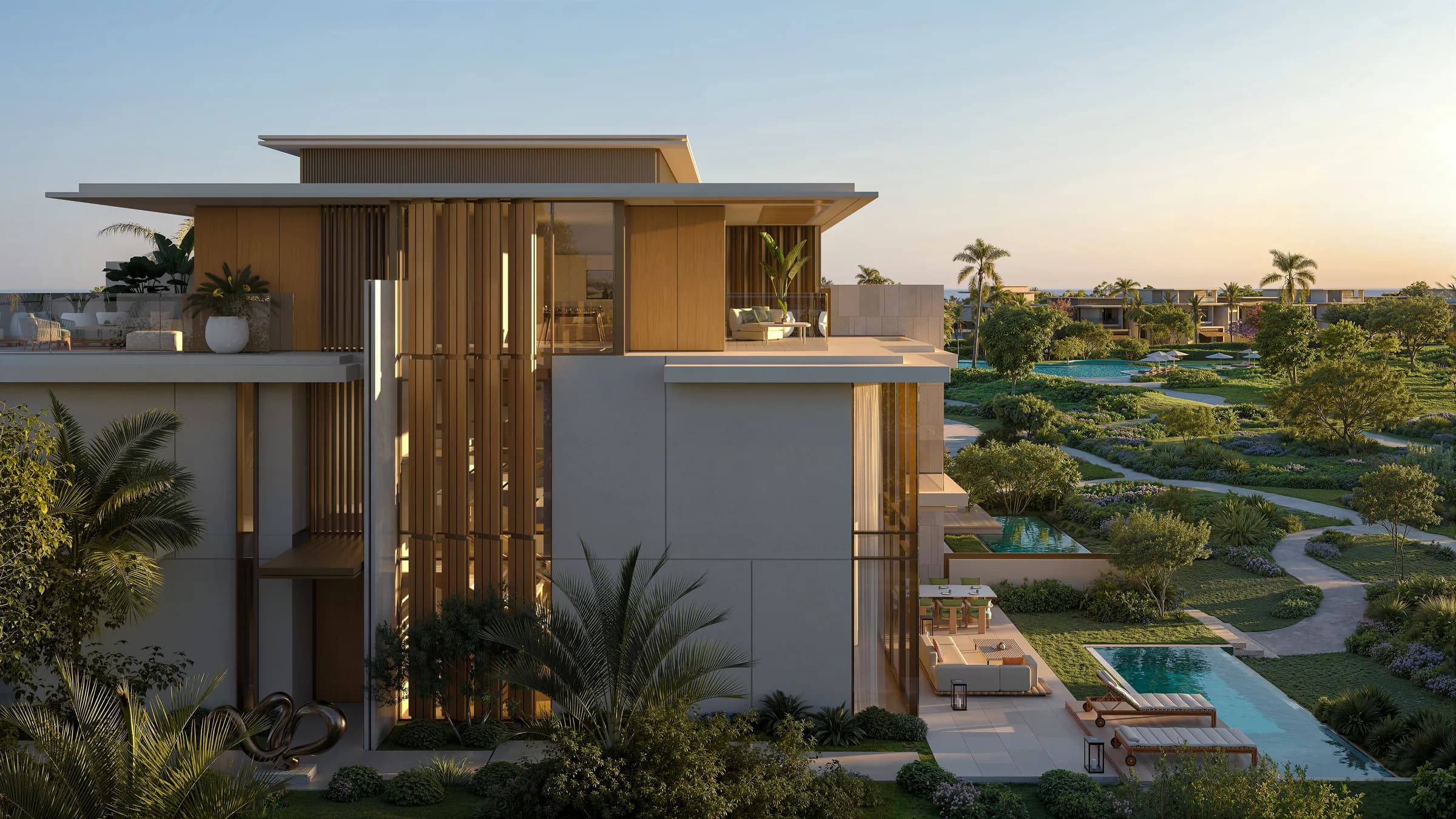 Attached villa plus facade detail at Bay Estate, Island E, Dubai Islands by Nakheel