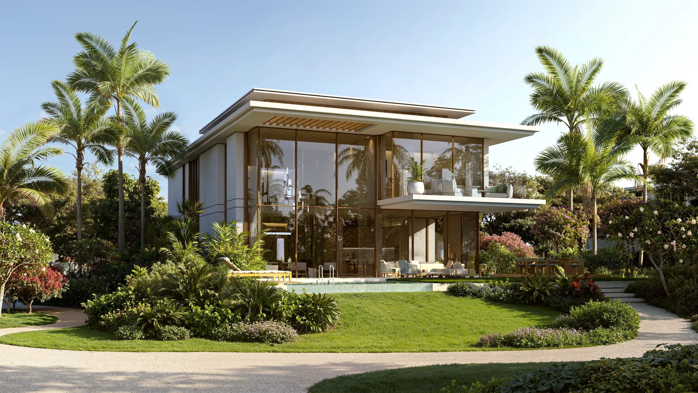 Garden villa evening exterior at Bay Estate, Island E, Dubai Islands by Nakheel
