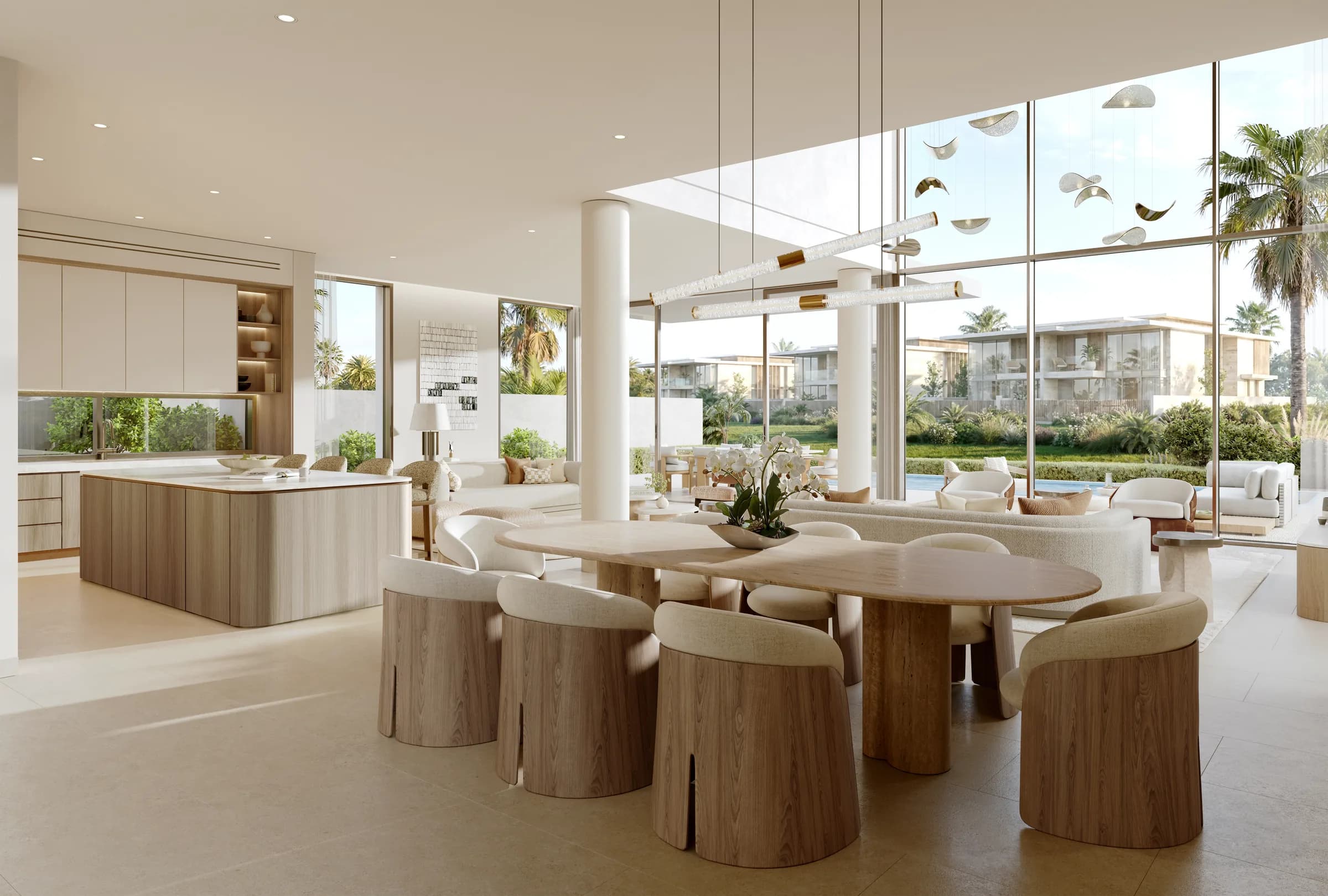 Garden villa living, dining and kitchen at Bay Estate, Island E, Dubai Islands by Nakheel