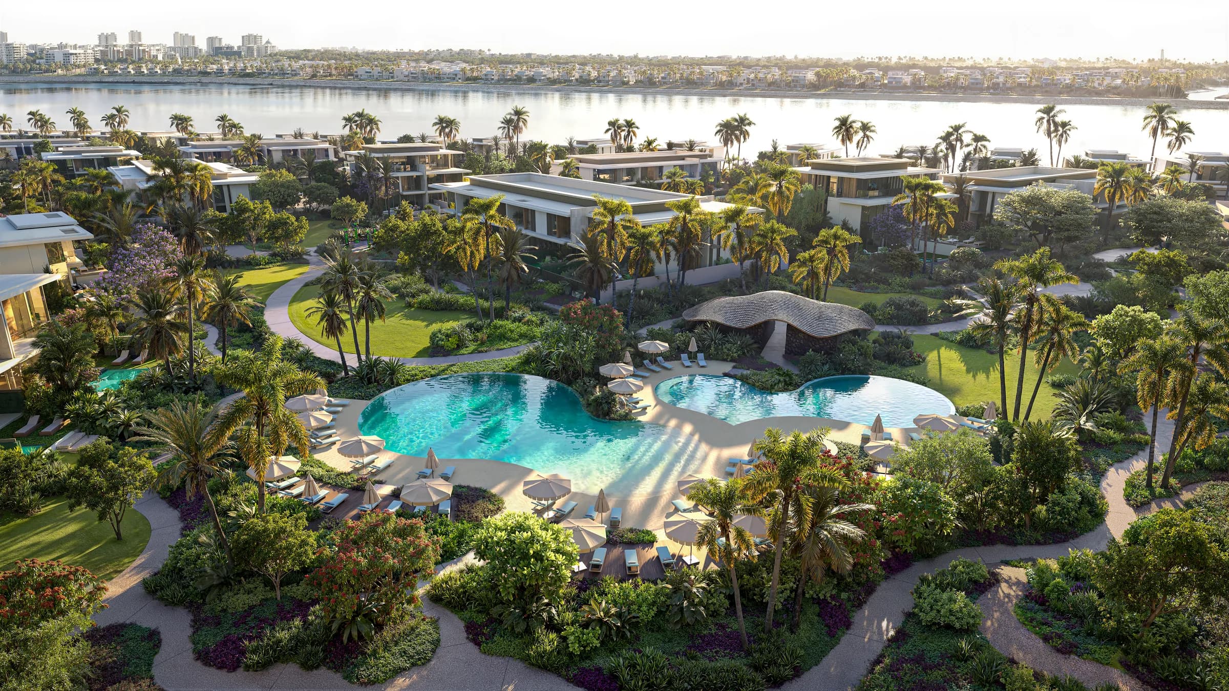 Pool clubhouse and community amenities at Bay Estate, Island E, Dubai Islands by Nakheel