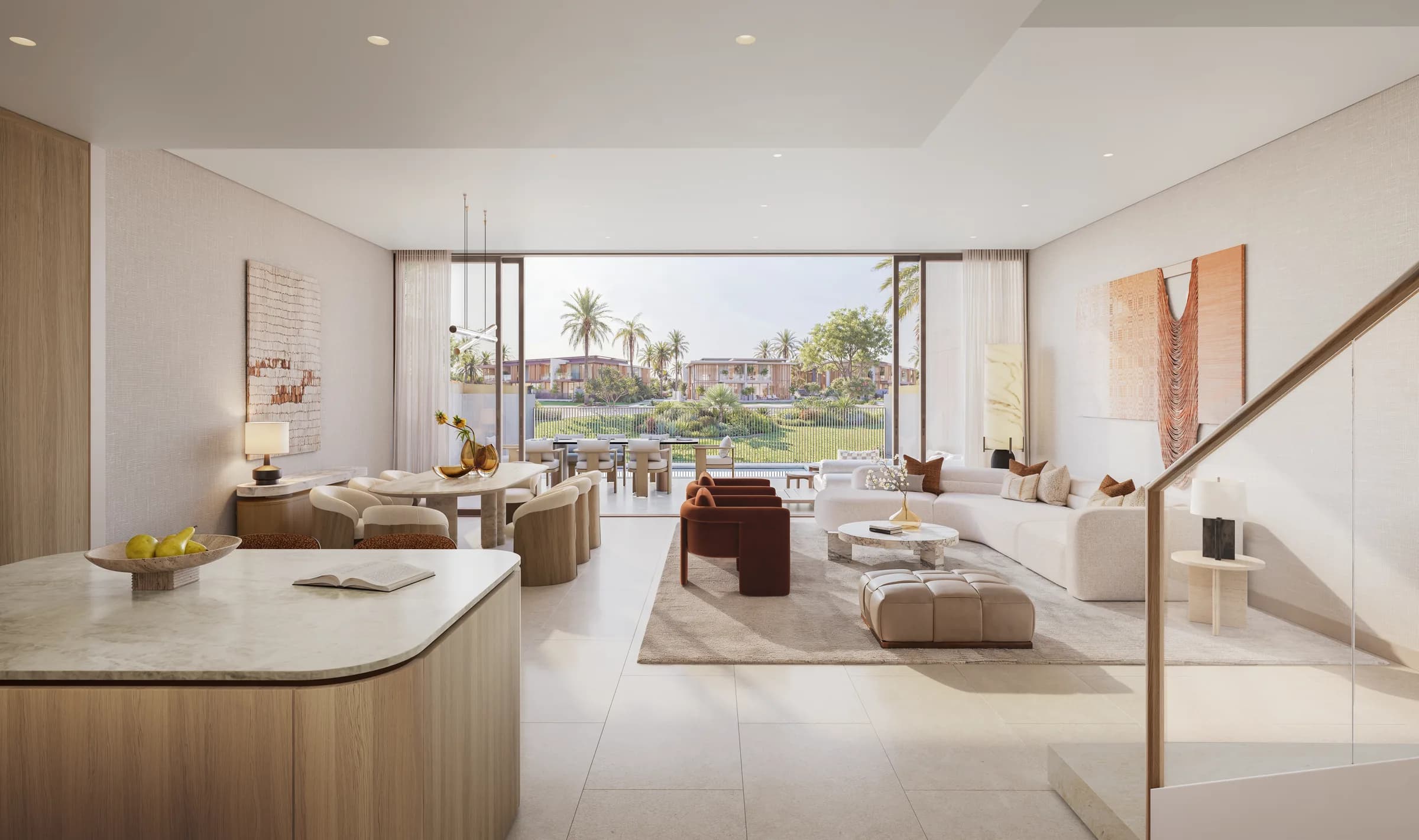 Townhouse living and dining room at Bay Estate, Island E, Dubai Islands by Nakheel