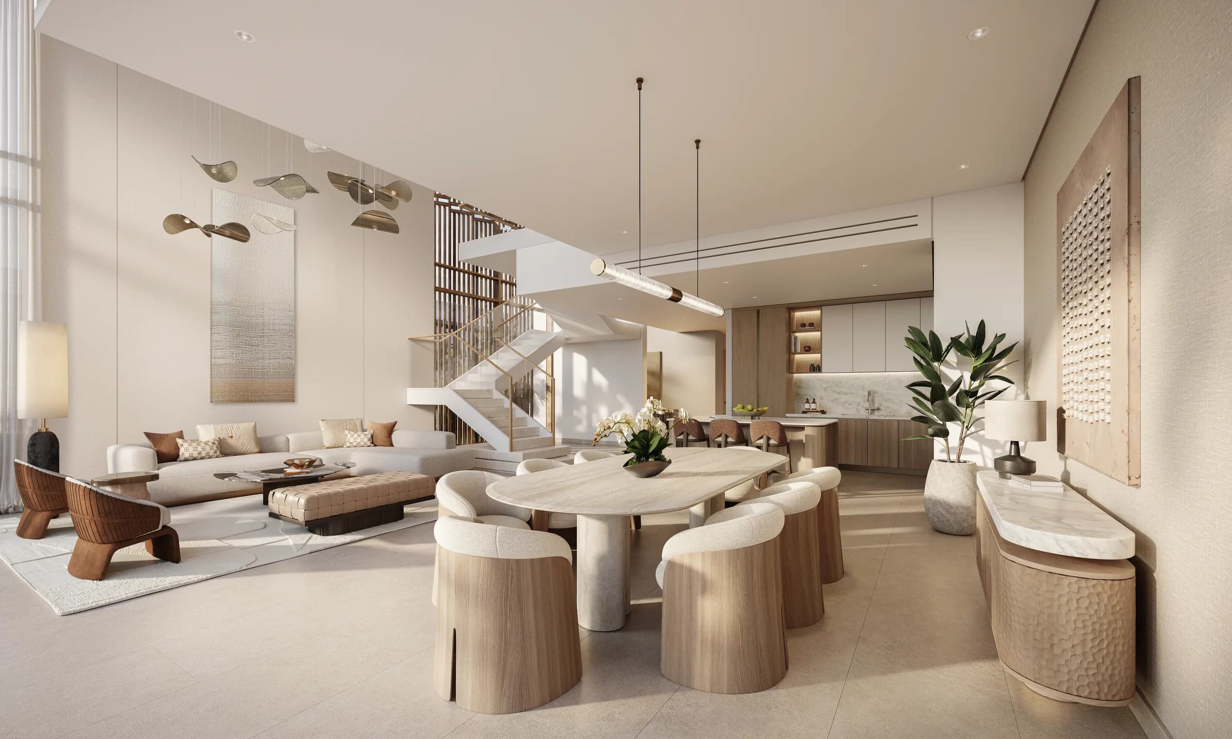 Townhouse living, dining and kitchen at Bay Estate, Island E, Dubai Islands by Nakheel