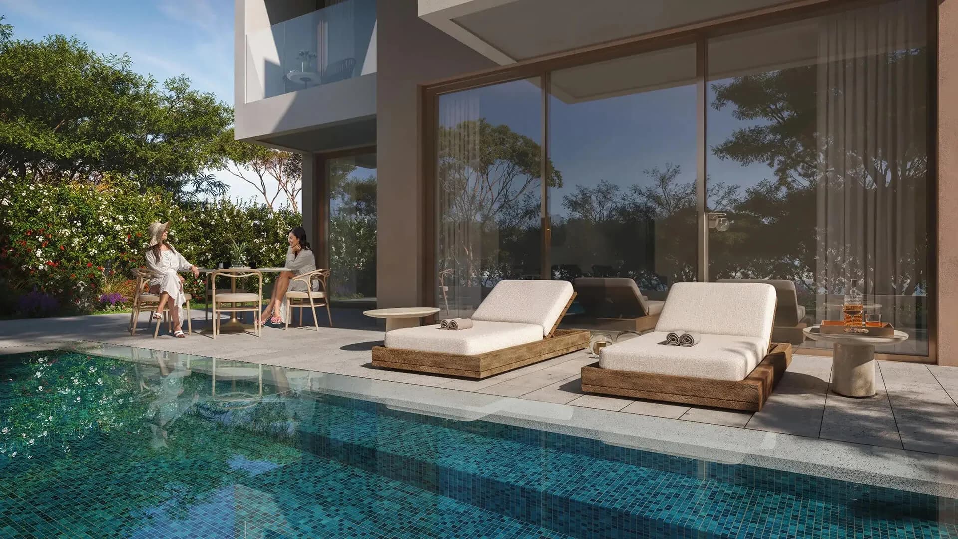 Core Villas at Bayn by ORA — poolside patio and outdoor dining