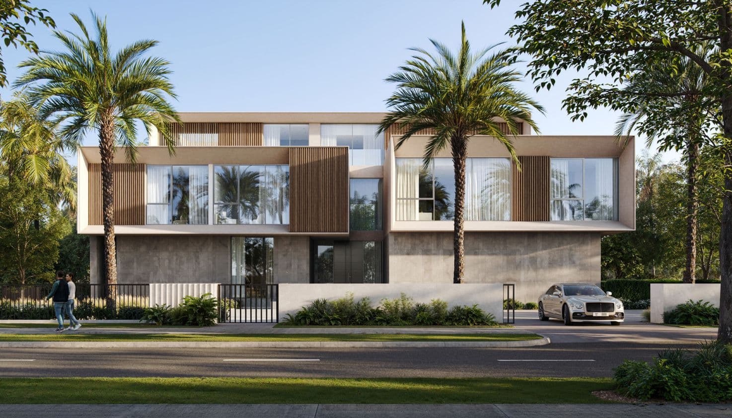 Lavita mansion front exterior with cantilevered architecture