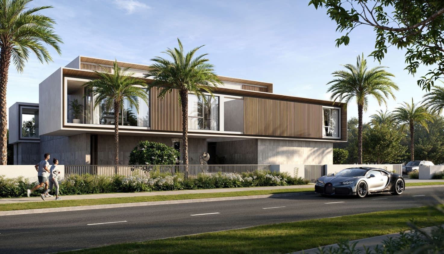 Lavita mansion front exterior with wood slat detailing