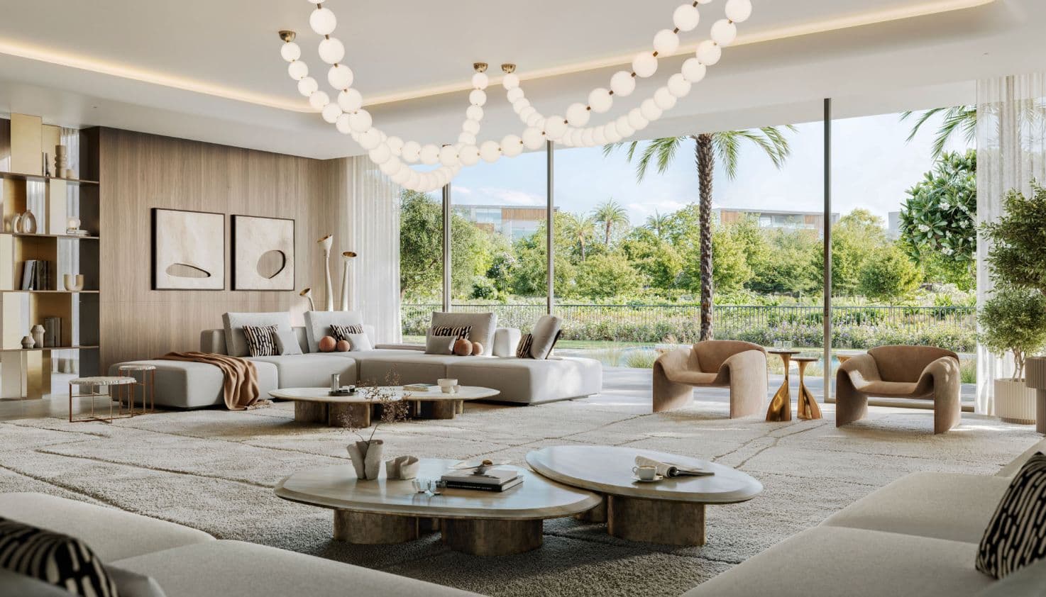 Lavita open-plan living room with garden views