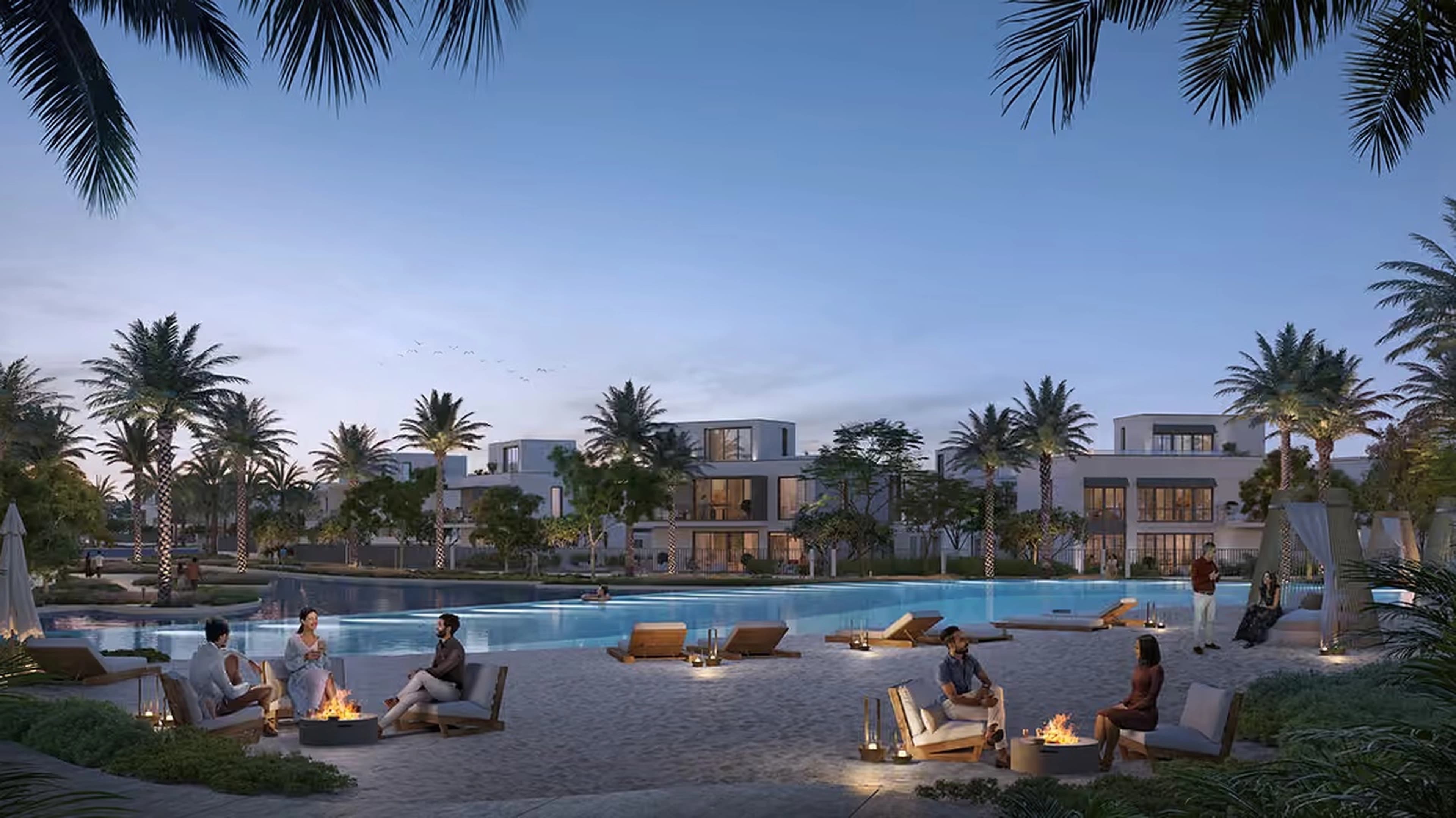 Mirage community lagoon and beach at evening