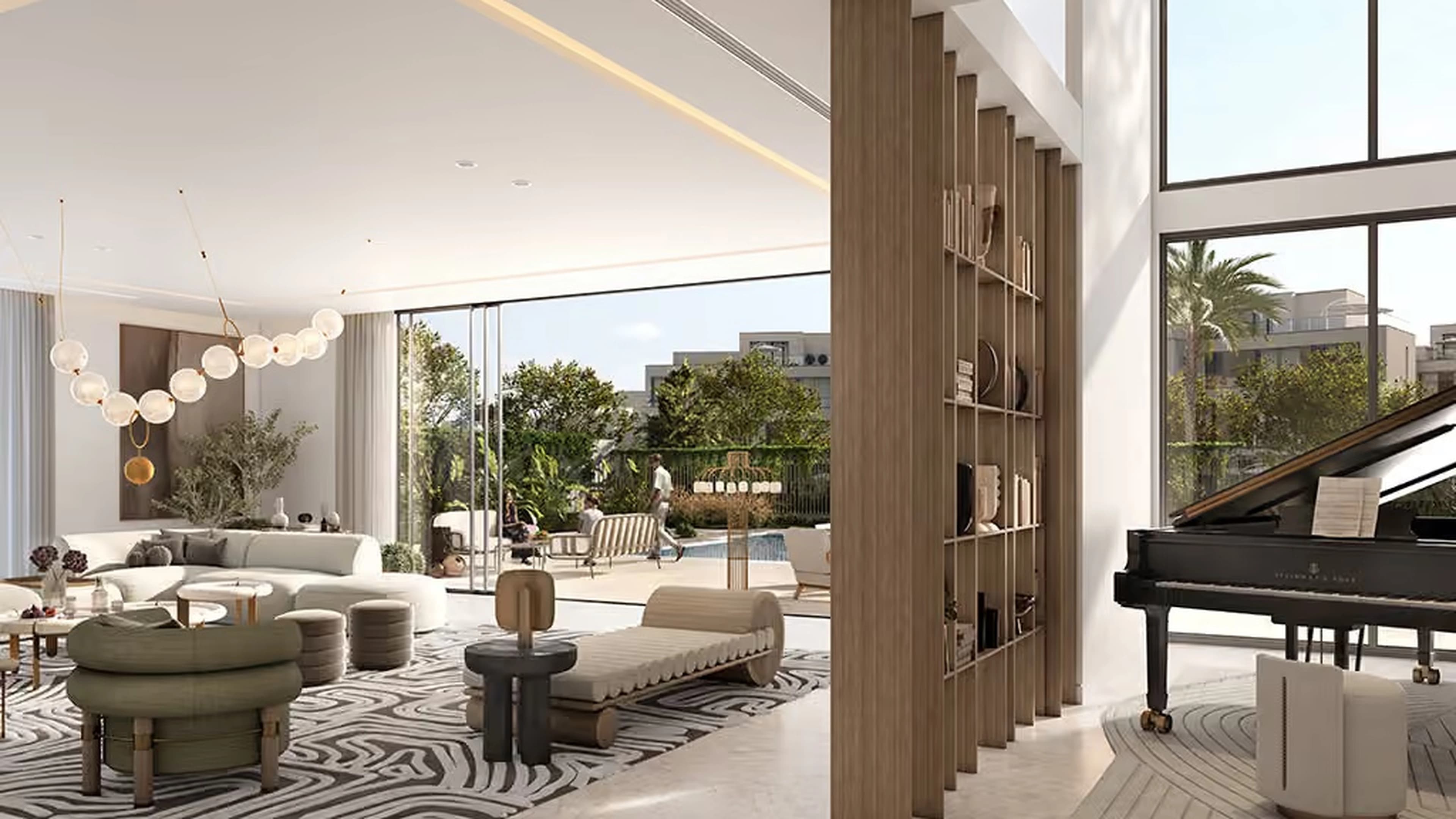 Mirage open-plan living room with grand piano