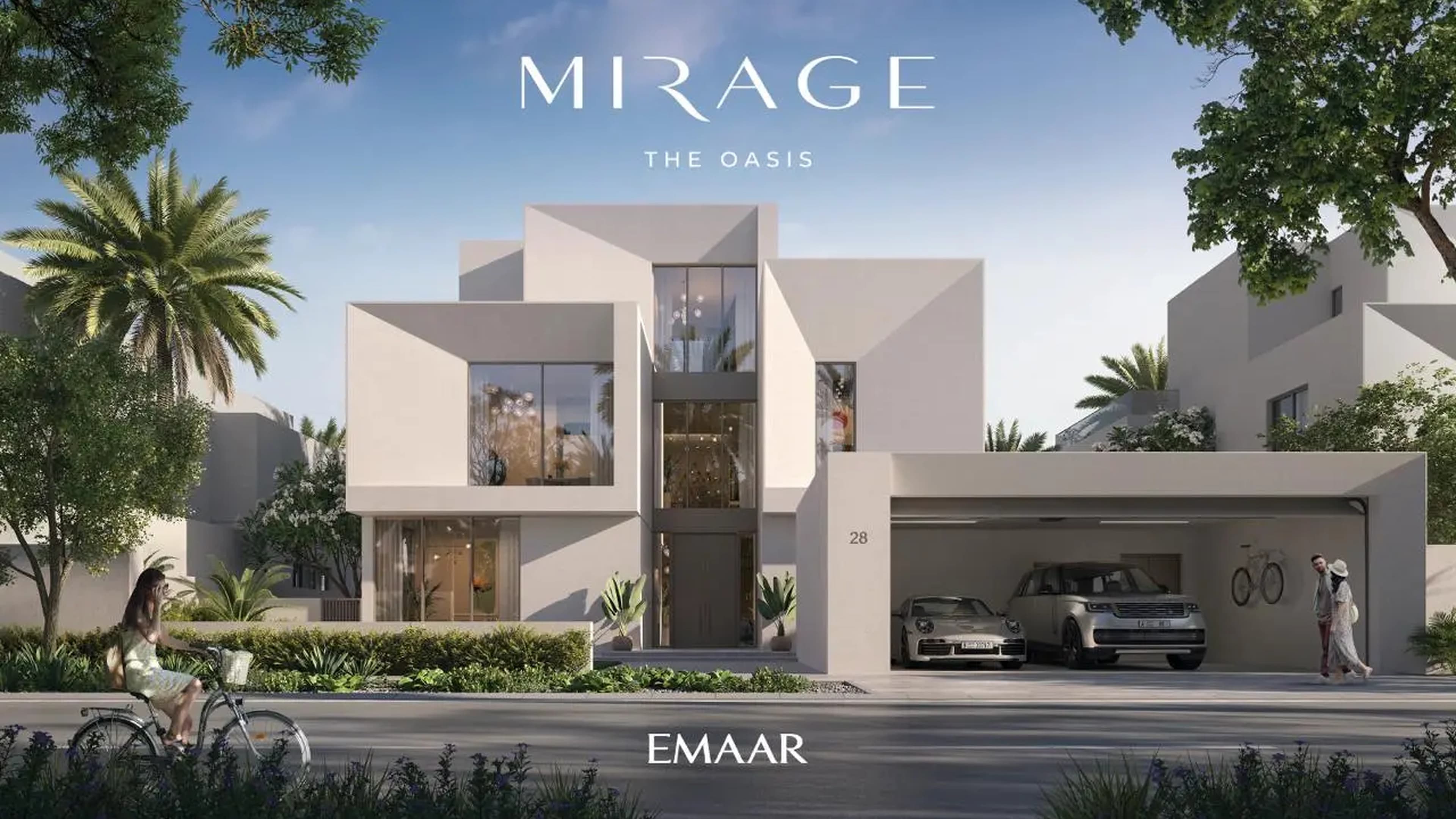 Mirage villa front exterior with garage at The Oasis by Emaar