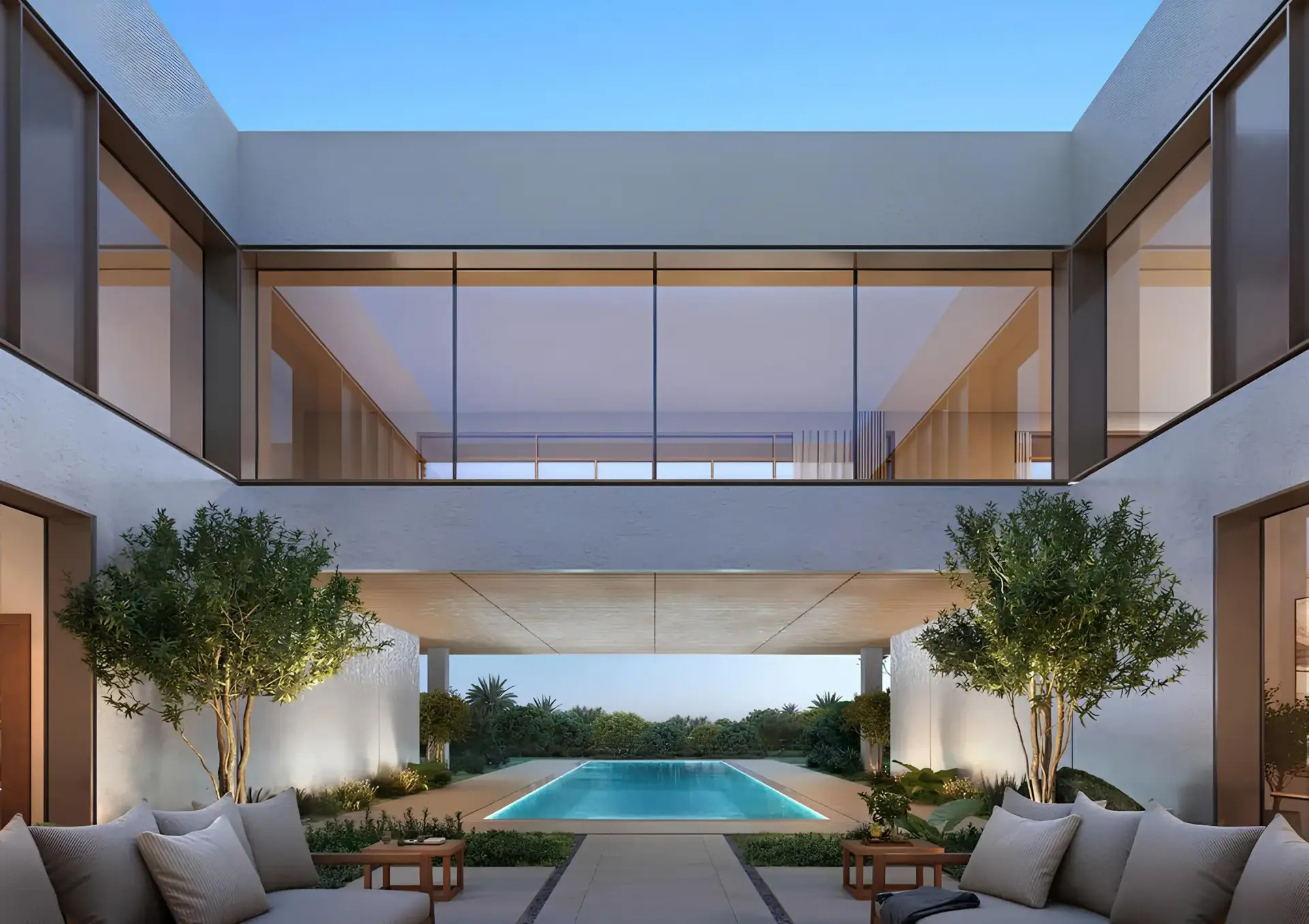 Courtyard lounge looking through to the swimming pool at Y Views at Bayn, Ghantoot, between Abu Dhabi and Dubai