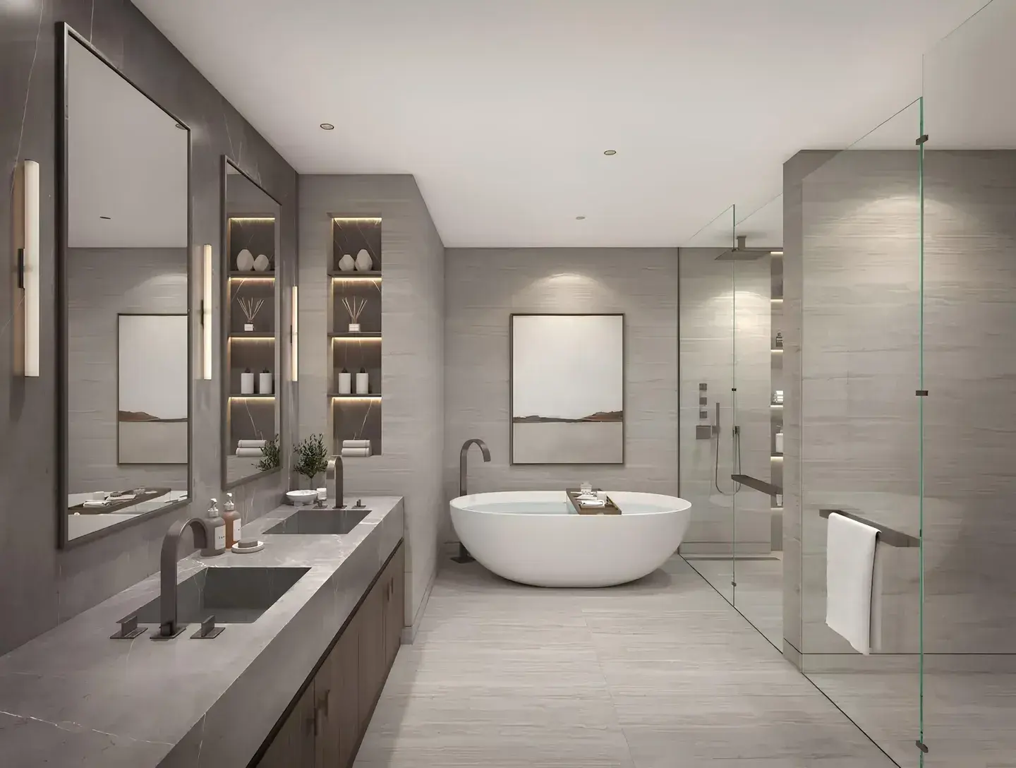 Master bathroom with double vanity and soaking tub at Y Views at Bayn, Ghantoot, between Abu Dhabi and Dubai