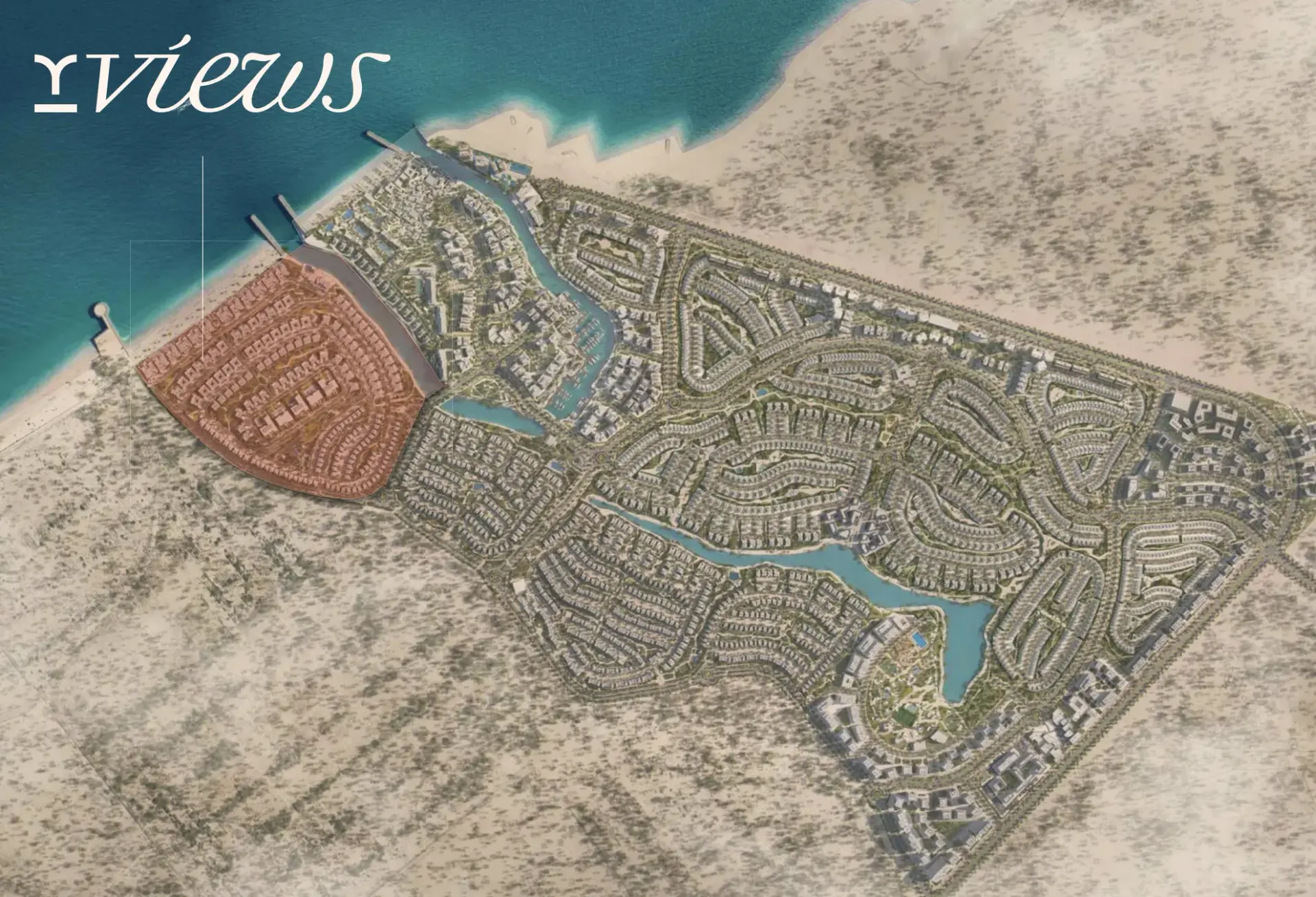 Masterplan highlighting the Y Views beachfront enclave at Y Views at Bayn, Ghantoot, between Abu Dhabi and Dubai
