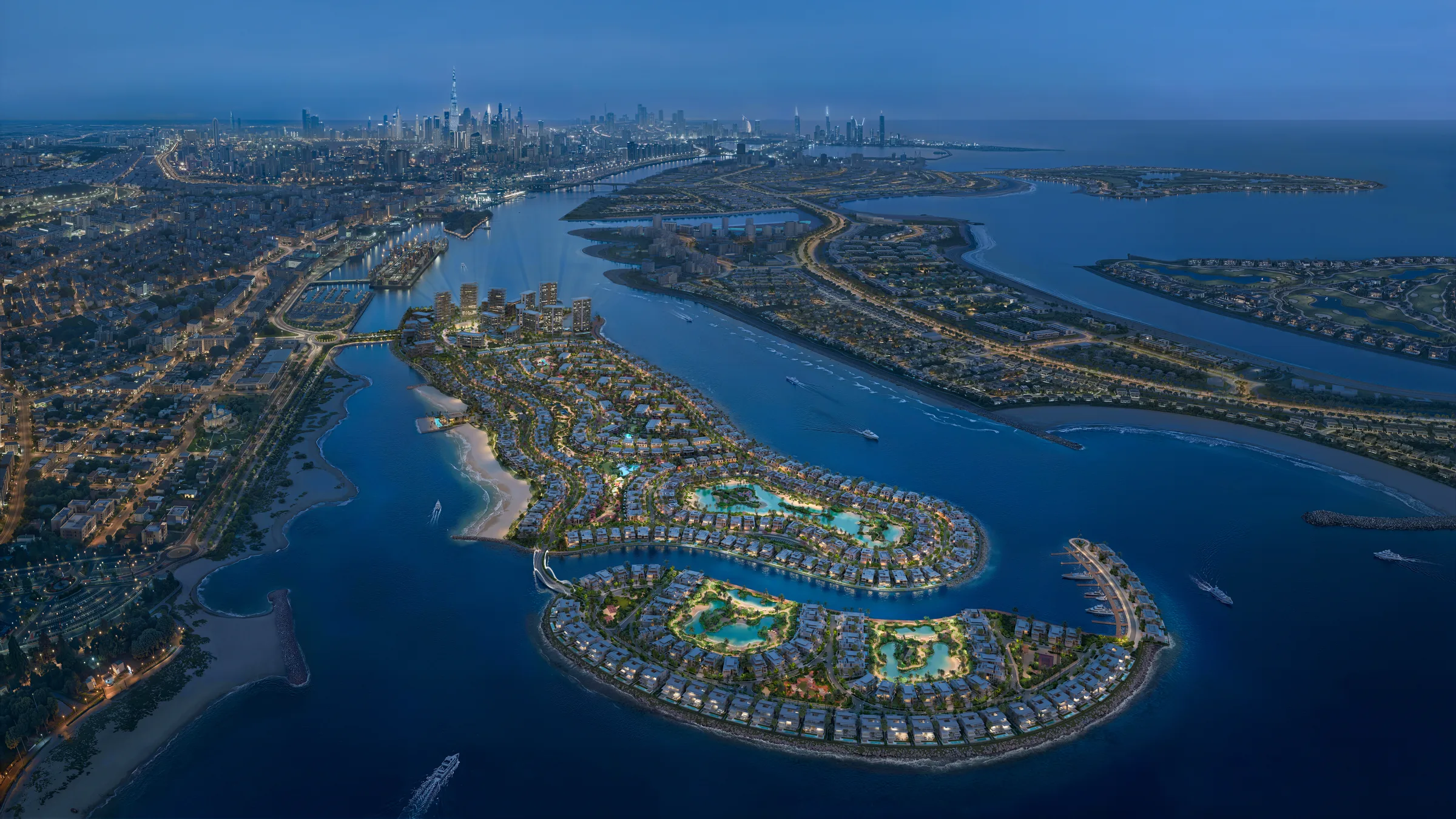 Aerial overview of Dubai Islands at Bay Estate, Island E, Dubai Islands by Nakheel