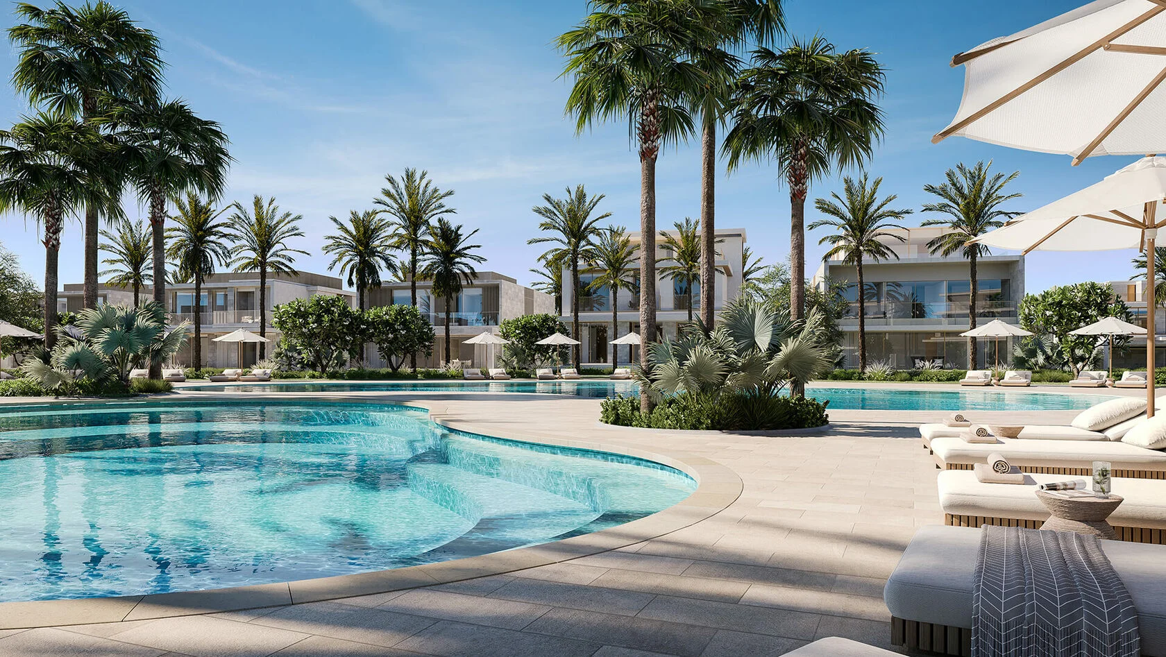 Aerial view of Bay Villas waterfront masterplan on Dubai Islands by Nakheel