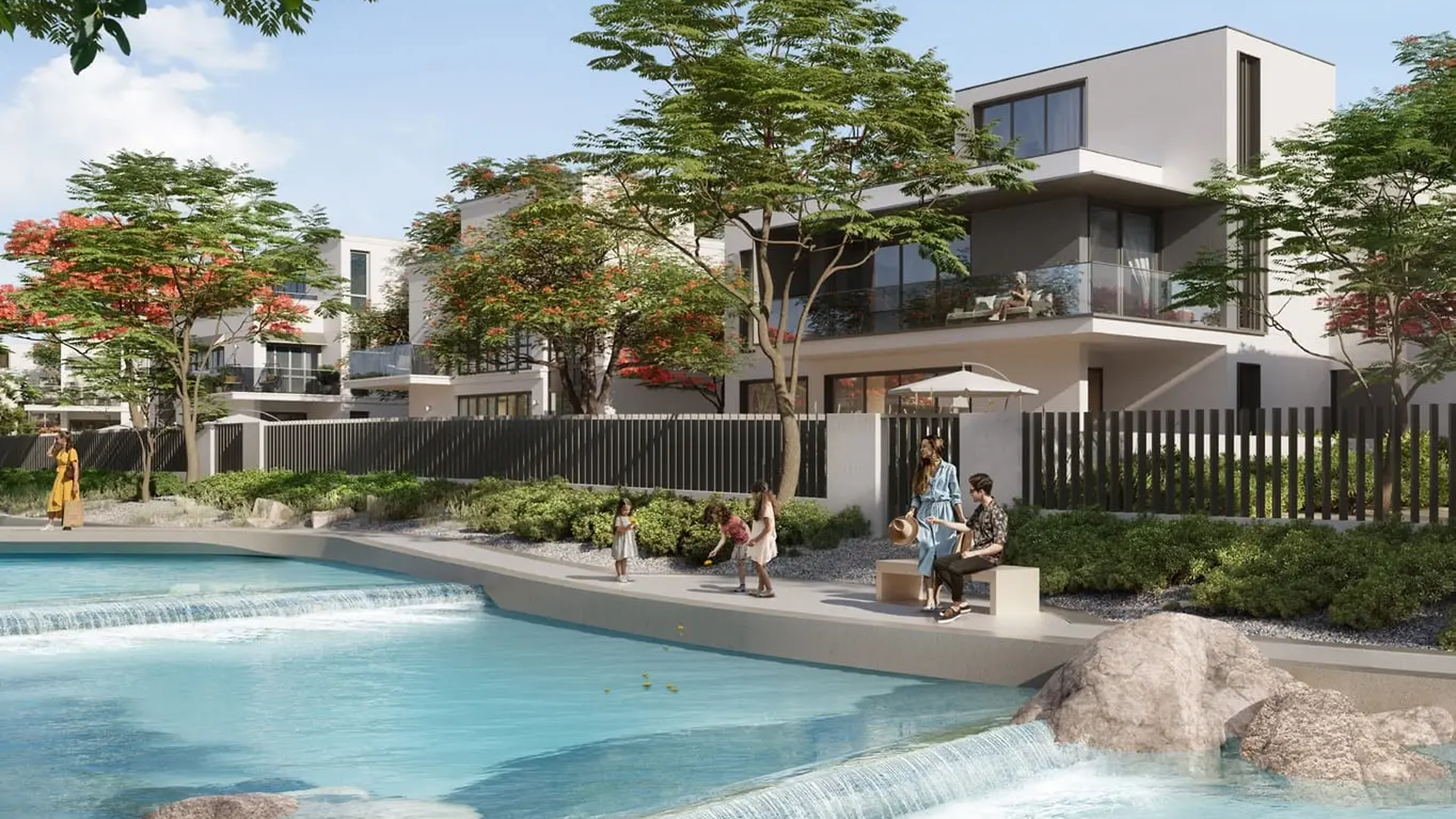 Palmiera waterfront villas with lagoon waterfall at The Oasis by Emaar